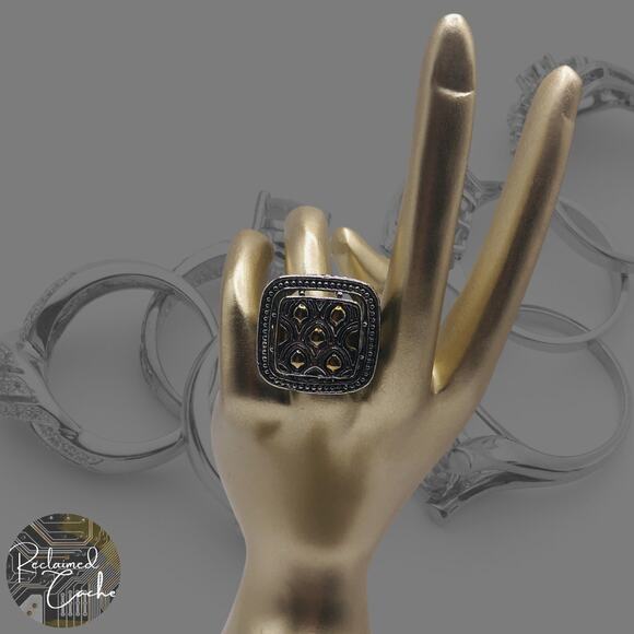 Silver and Gold Square Ring - Size 5.5 - Picture 1 of 7